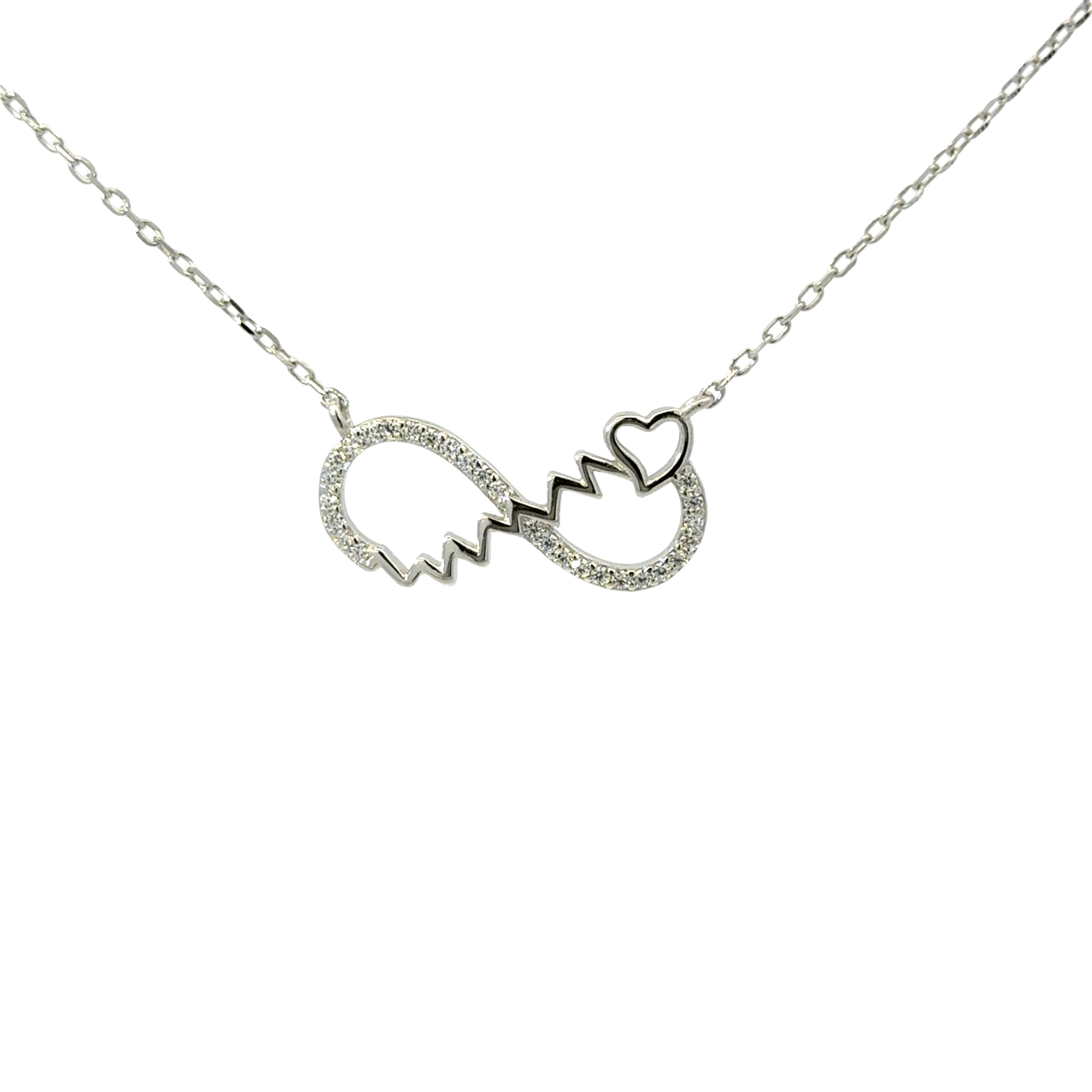 Rhodium heart beat infinity chain with in pendent