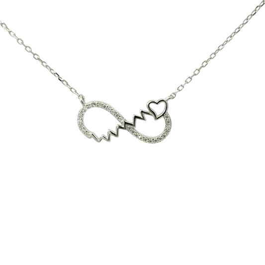 Rhodium heart beat infinity chain with in pendent