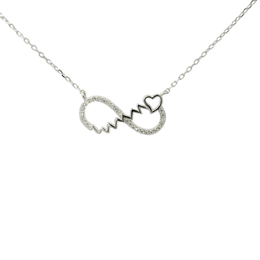 Rhodium heart beat infinity chain with in pendent
