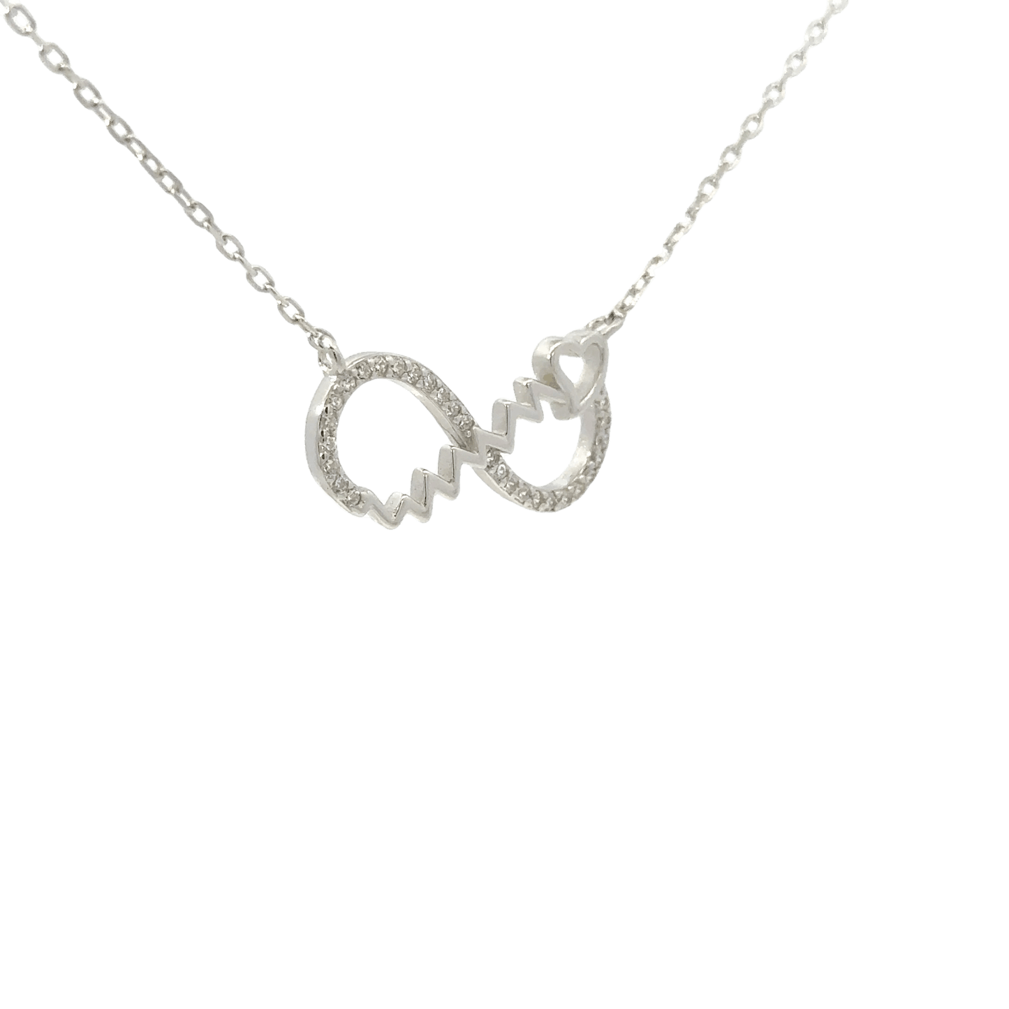 Rhodium heart beat infinity chain with in pendent