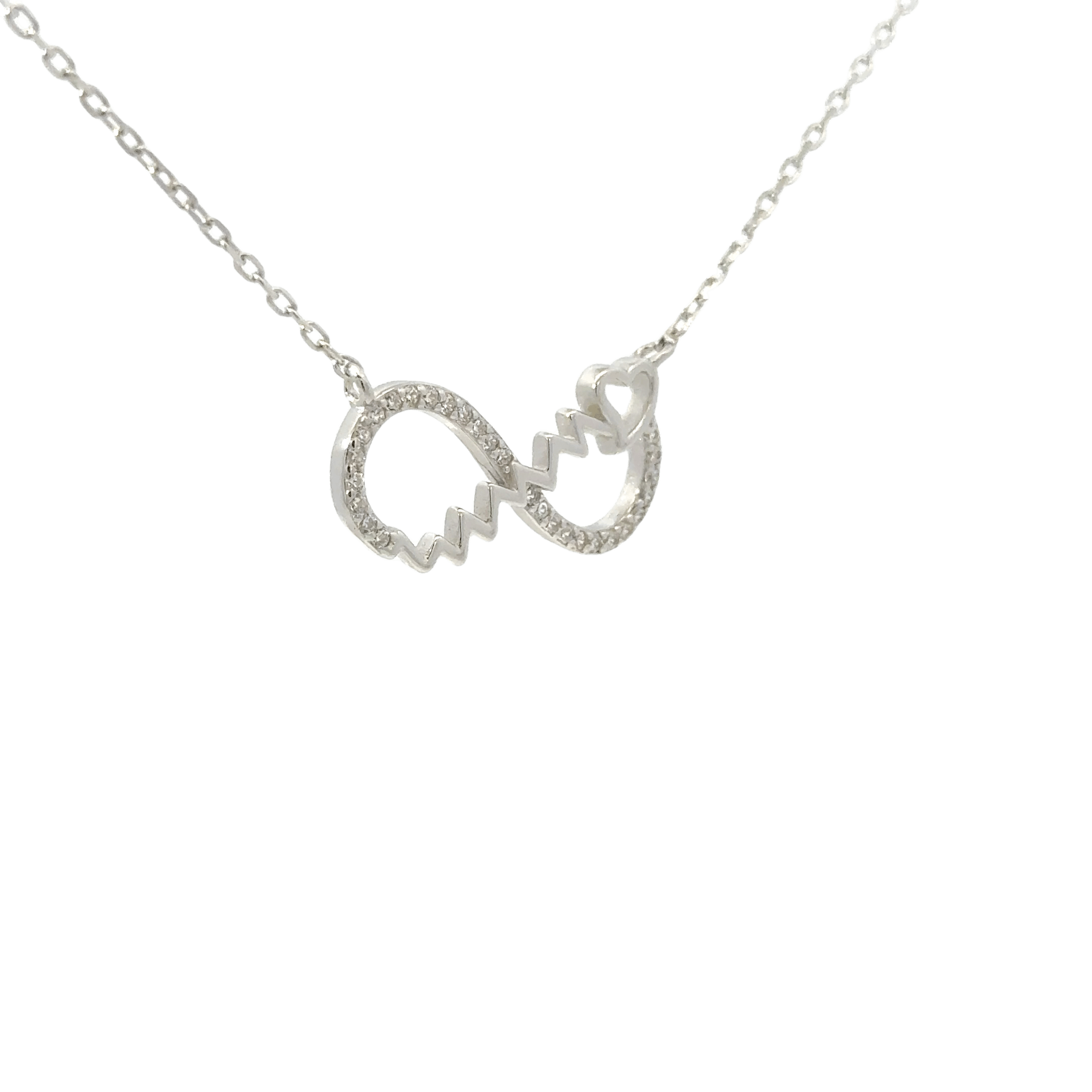 Rhodium heart beat infinity chain with in pendent