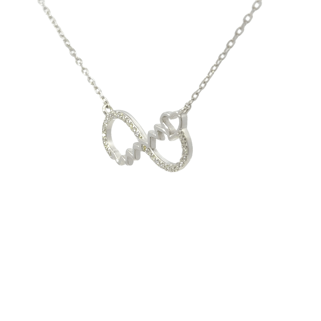 Rhodium heart beat infinity chain with in pendent