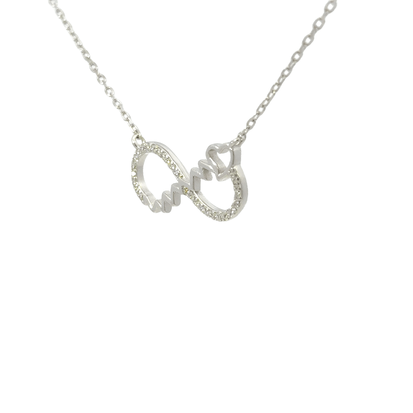 Rhodium heart beat infinity chain with in pendent