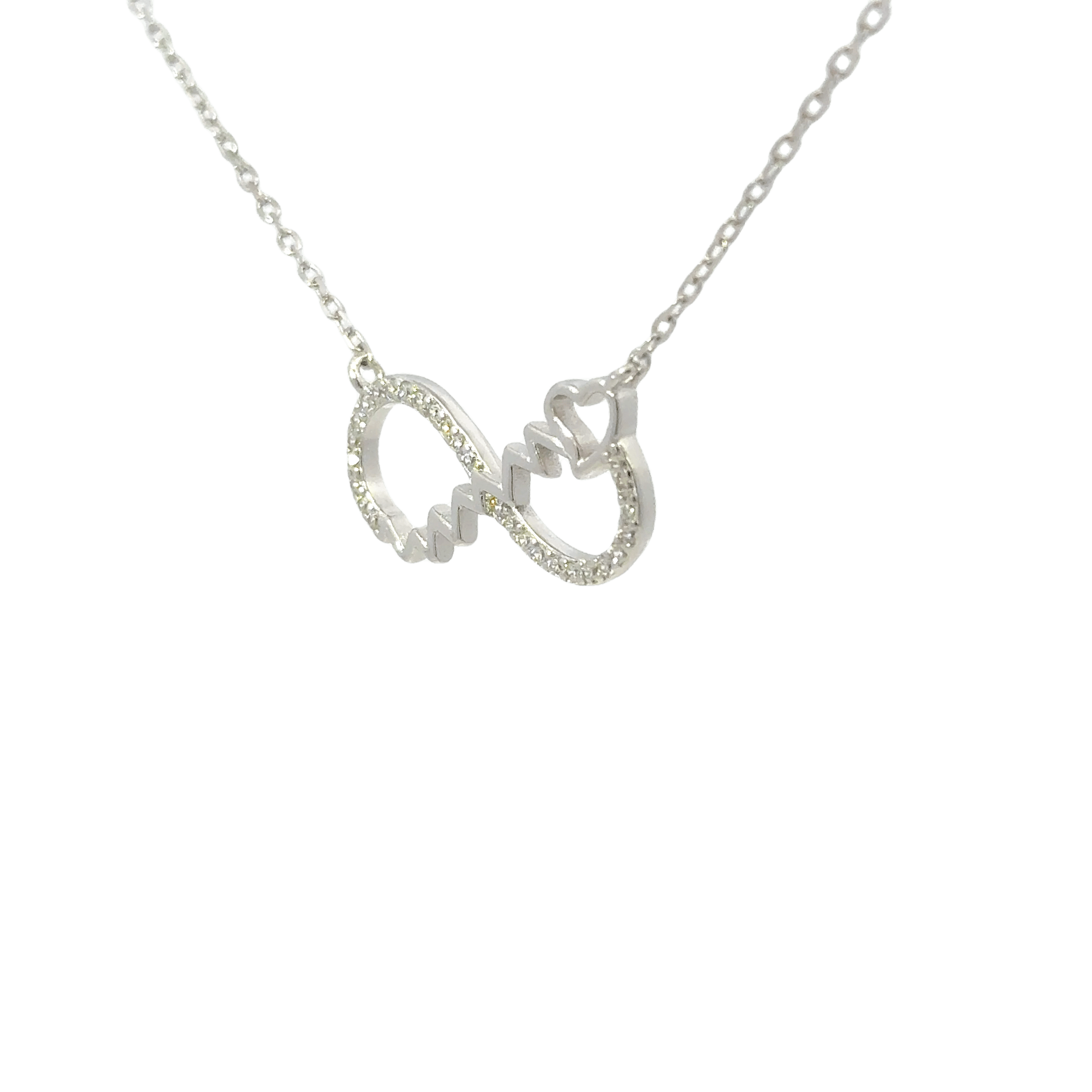 Rhodium heart beat infinity chain with in pendent