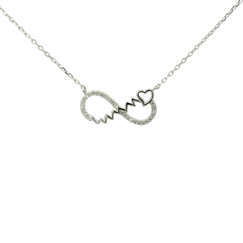Rhodium heart beat infinity chain with in pendent