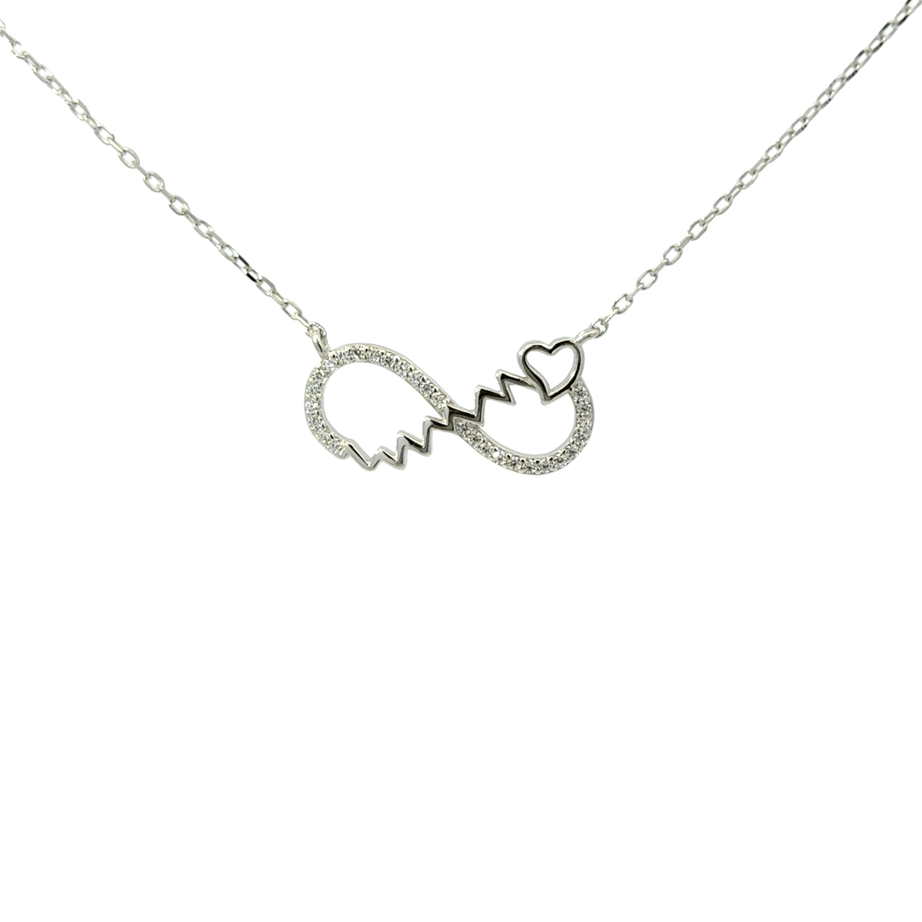 Rhodium heart beat infinity chain with in pendent