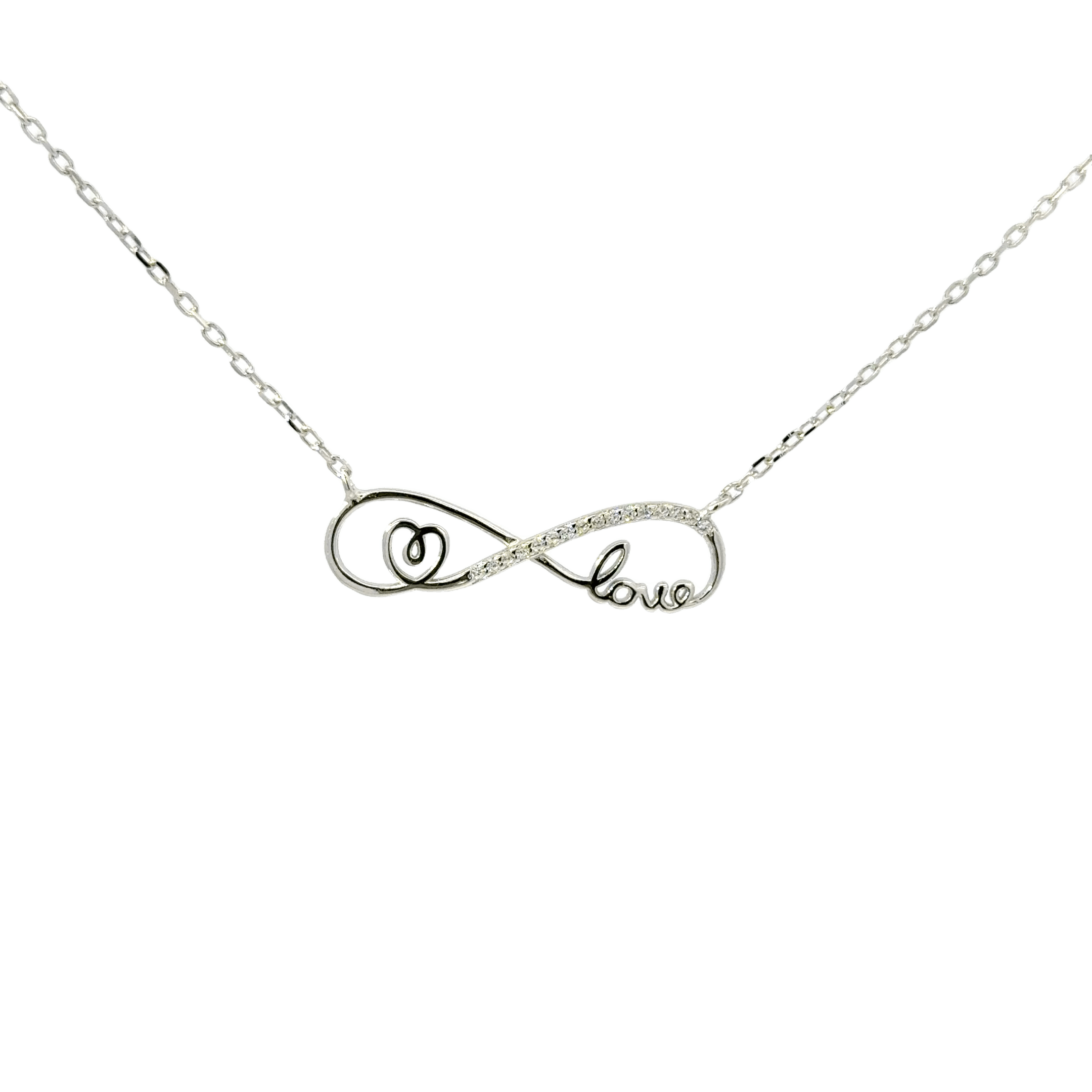 Rhodium Love Infinity chain with pendent