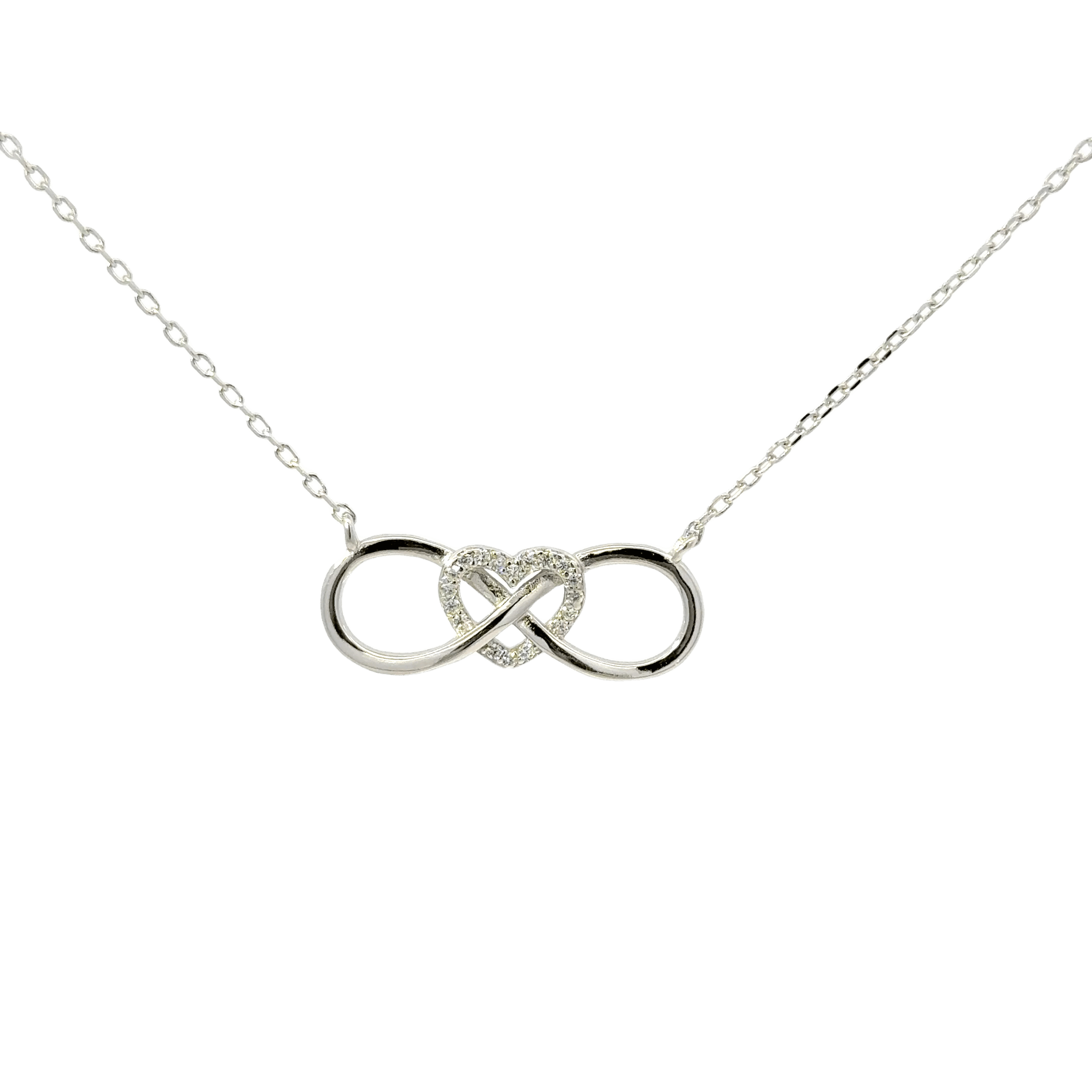 Rhodium Heart Infinity chain with pendent