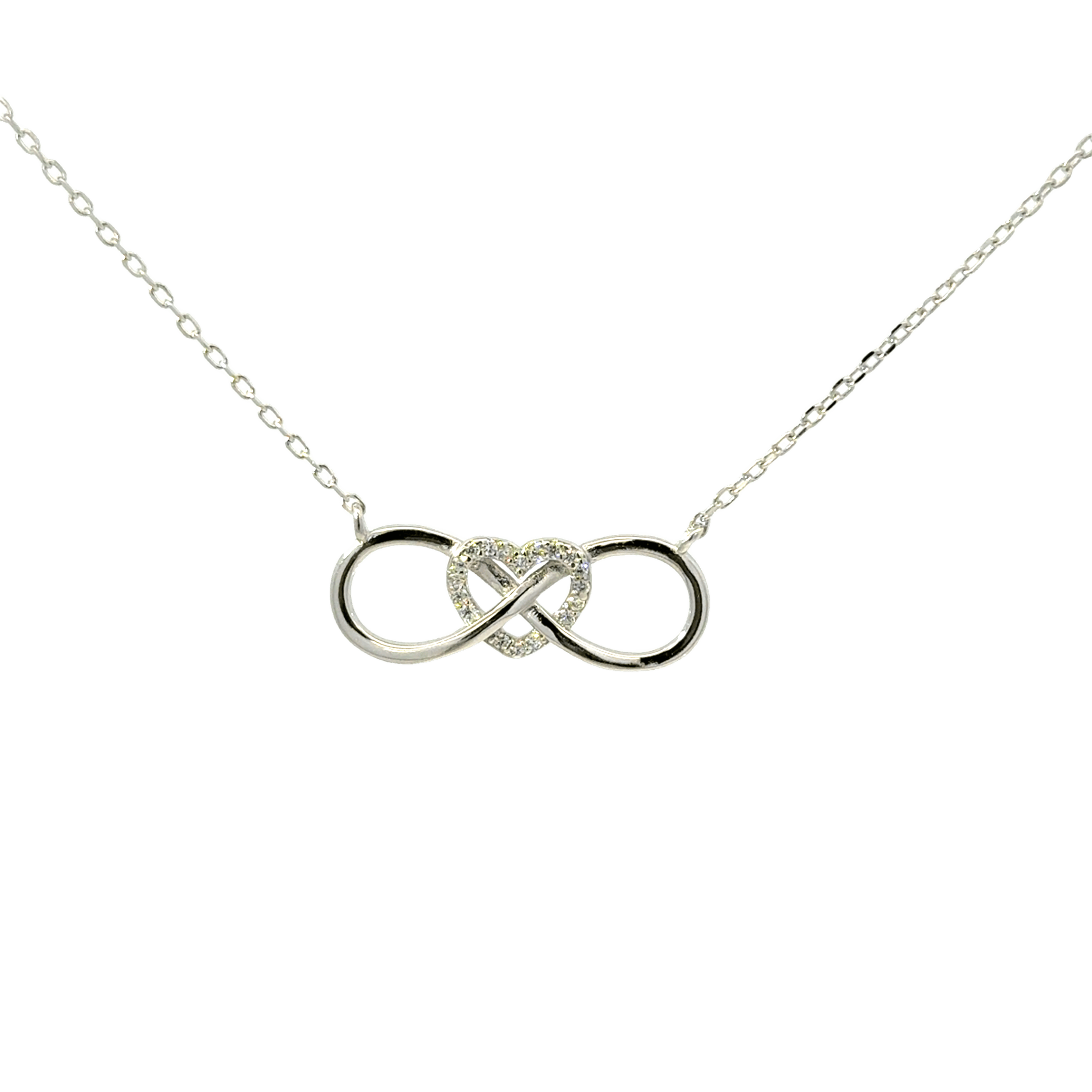 Rhodium Heart Infinity chain with pendent