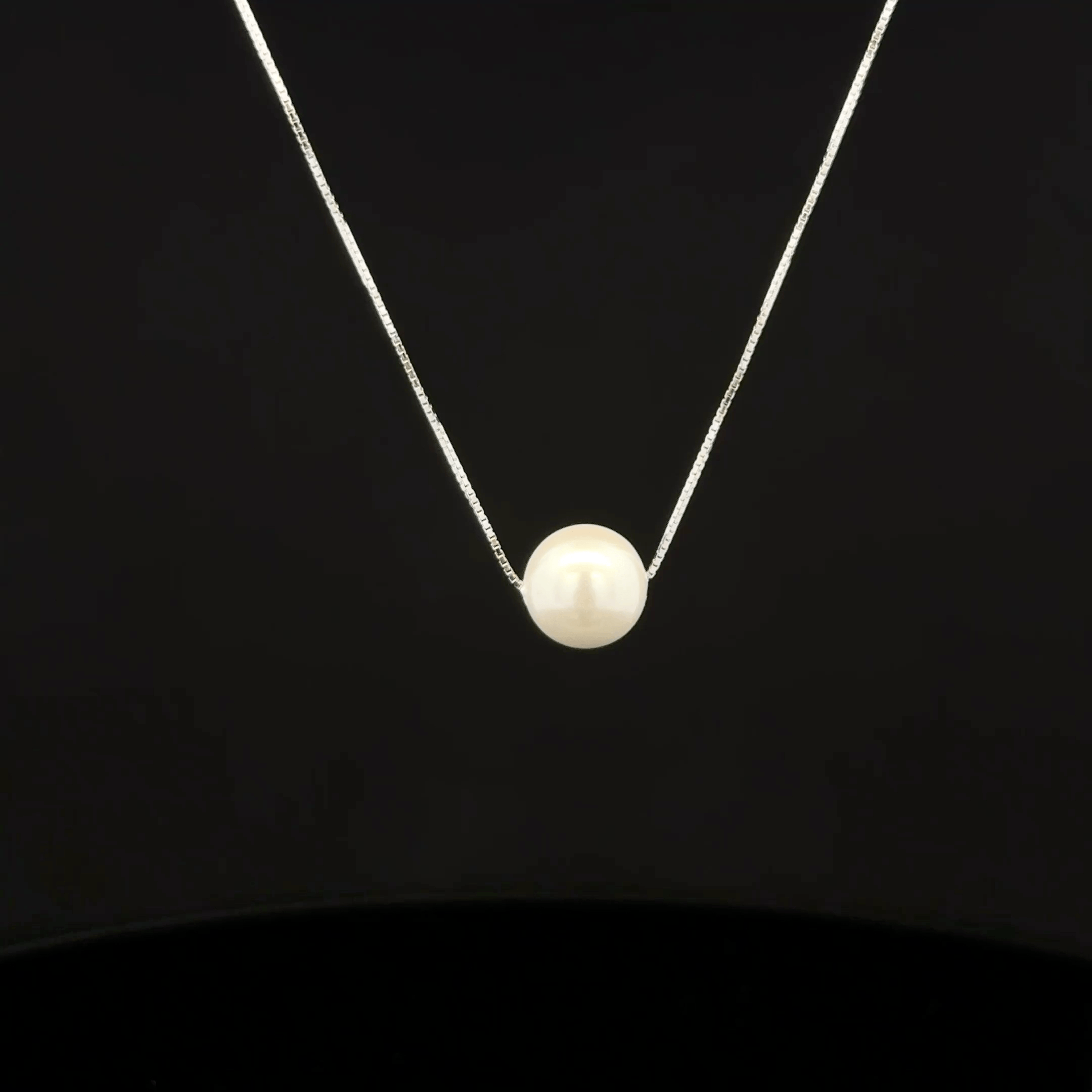 Floating White Pearl Box Chain Pendant