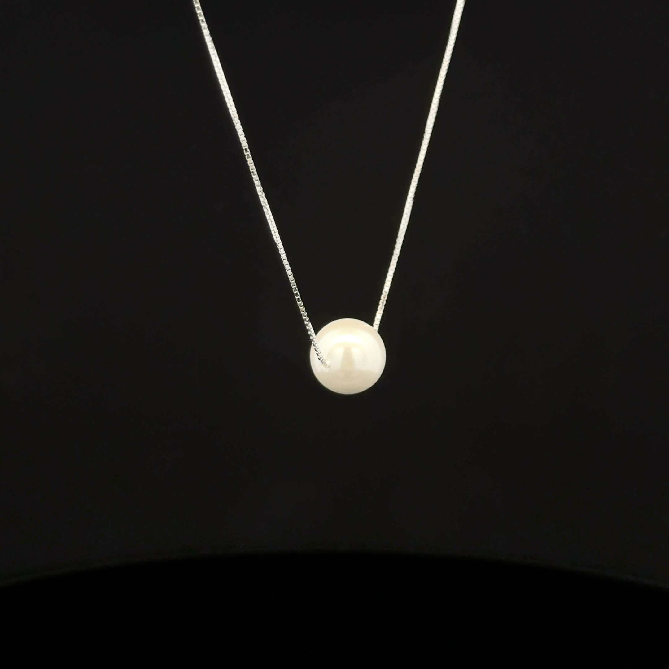 Floating White Pearl Box Chain Pendant