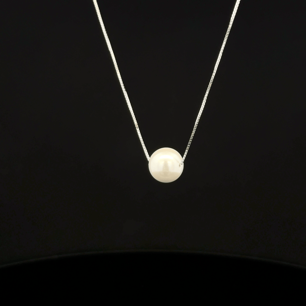 Floating White Pearl Box Chain Pendant