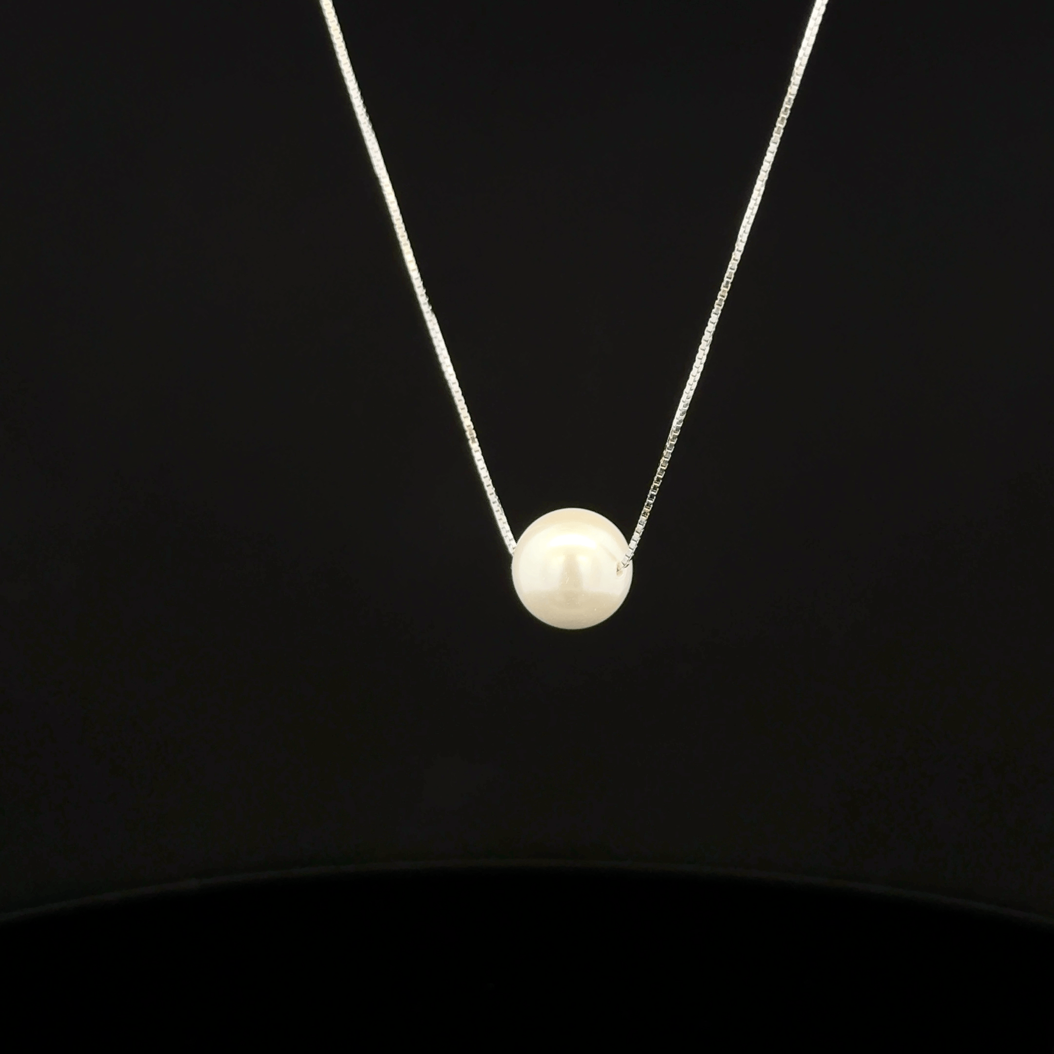 Floating White Pearl Box Chain Pendant