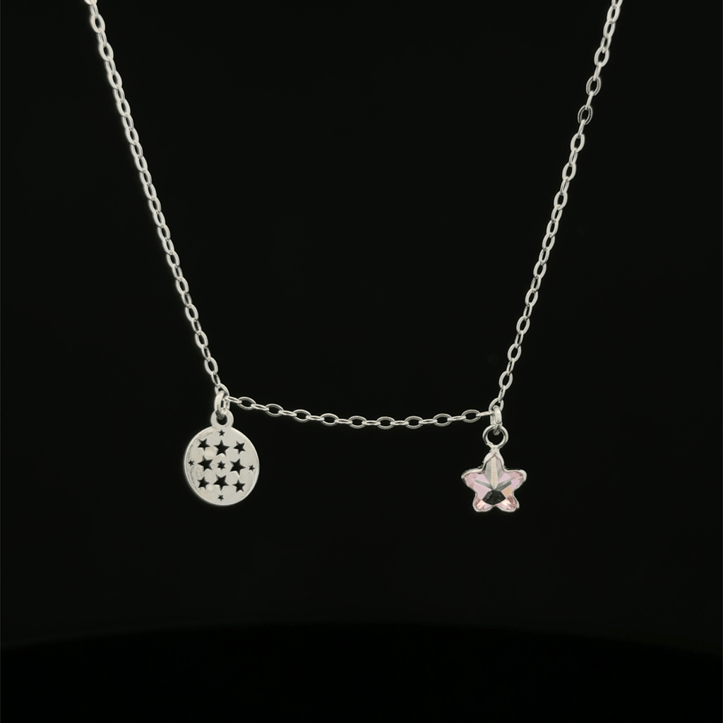 Silver chain with star and circle pendants