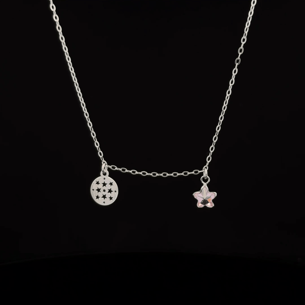 Silver chain with star and circle pendants