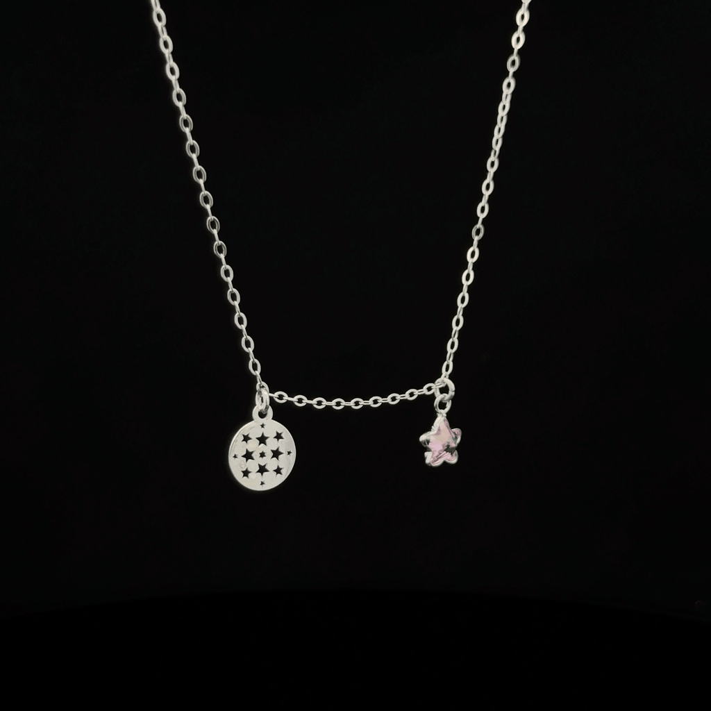 Silver chain with star and circle pendants
