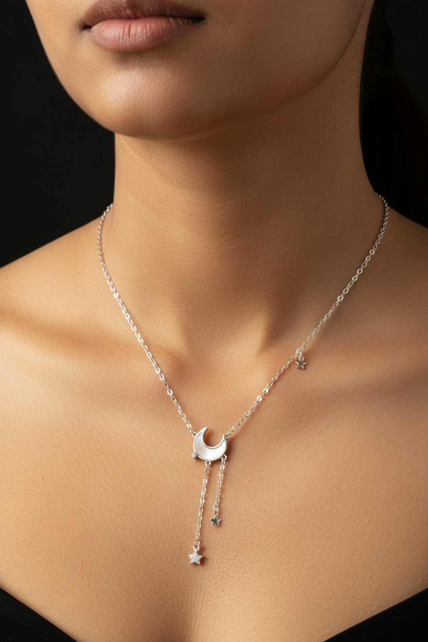 Halfmoon with hanging star chain pendant