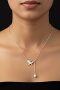 Butterfly with hanging pearl chain pendant