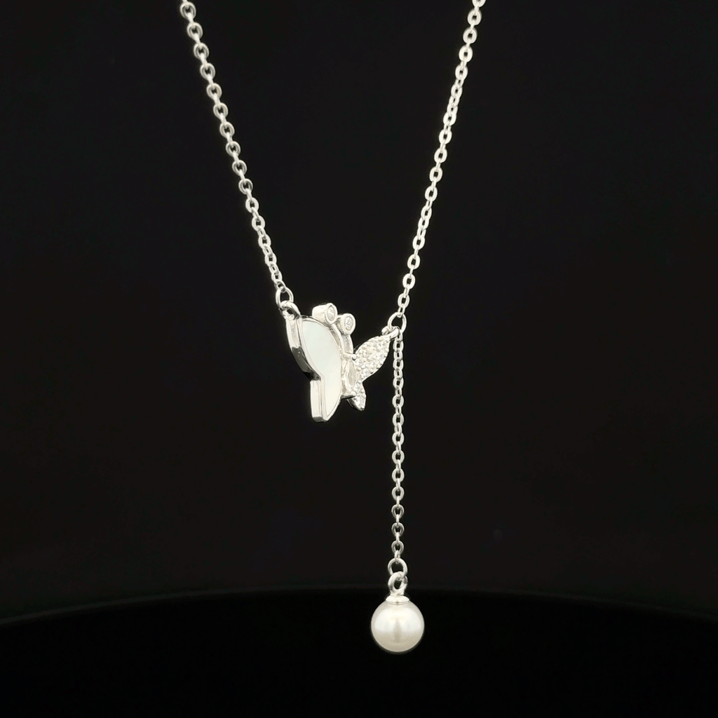 Butterfly with hanging pearl chain pendant