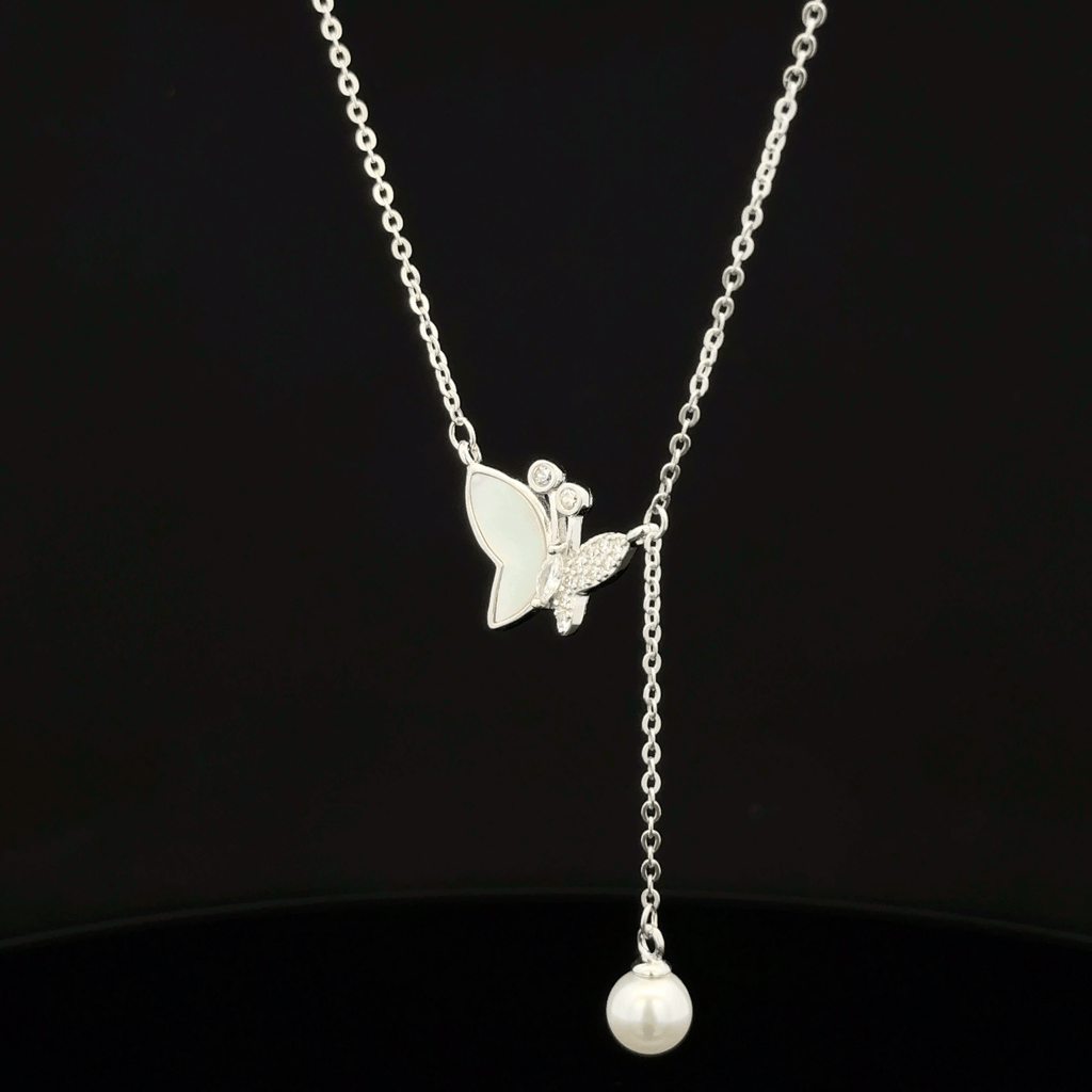 Butterfly with hanging pearl chain pendant