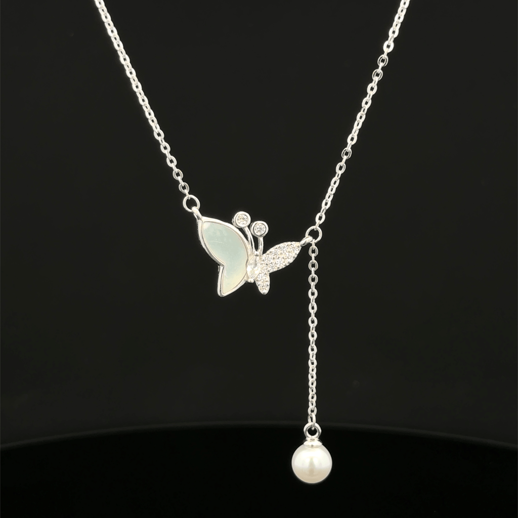 Butterfly with hanging pearl chain pendant