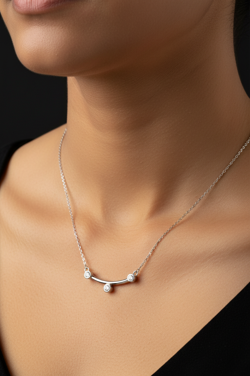 Rhodium 3 stone chain