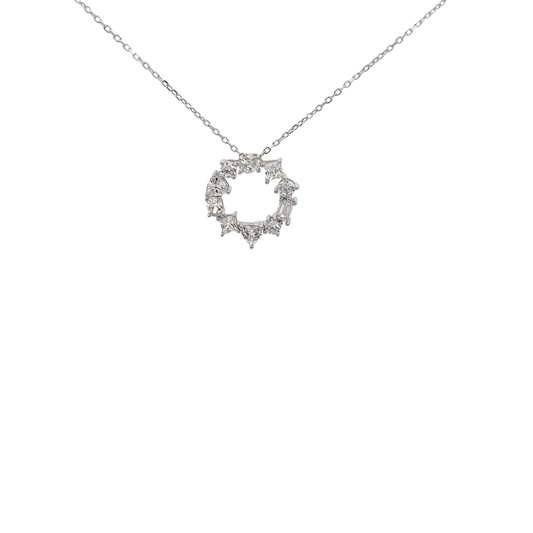 Rhodium open circle chain with pendent