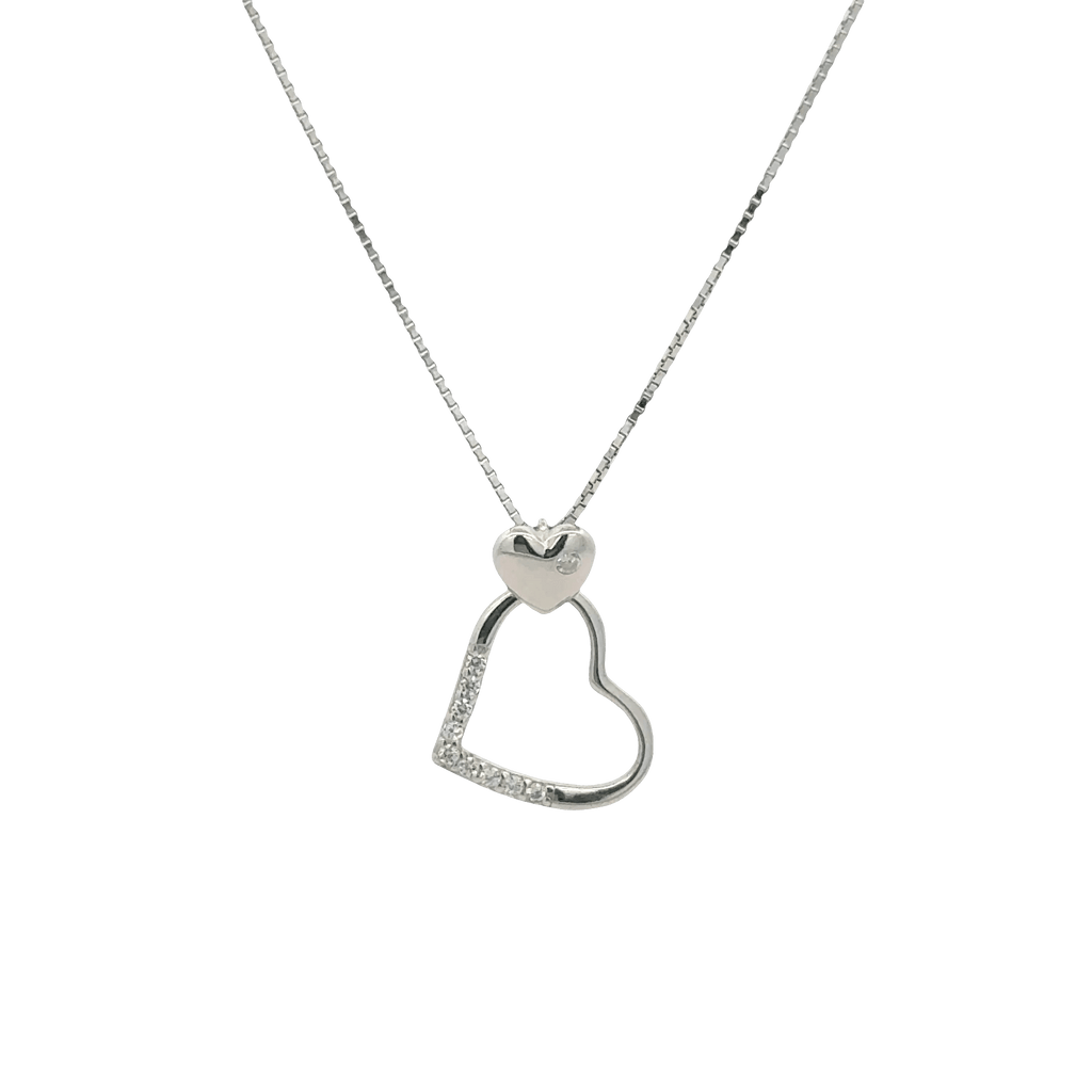 Rhodium Heart shape chain with pendent
