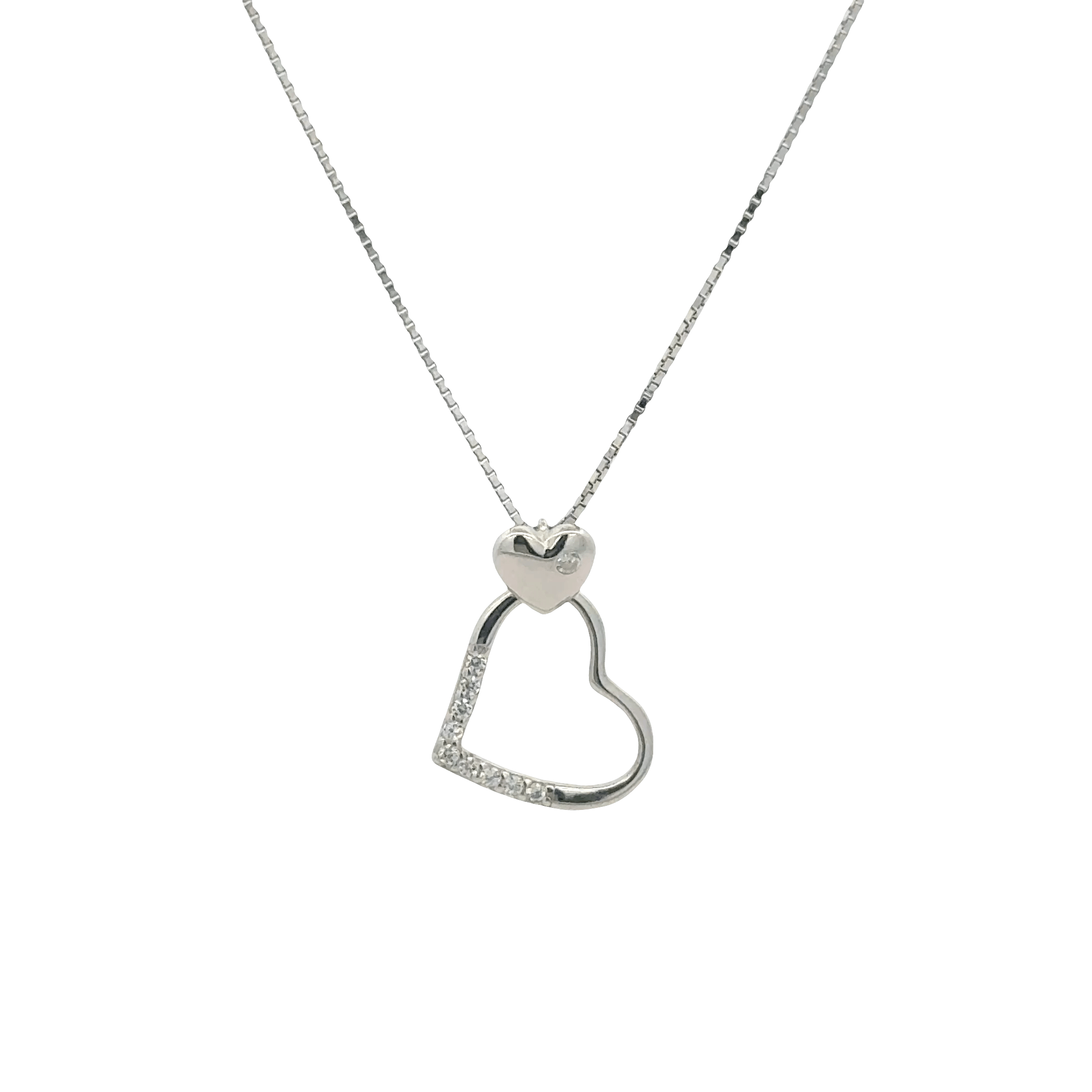 Rhodium Heart shape chain with pendent