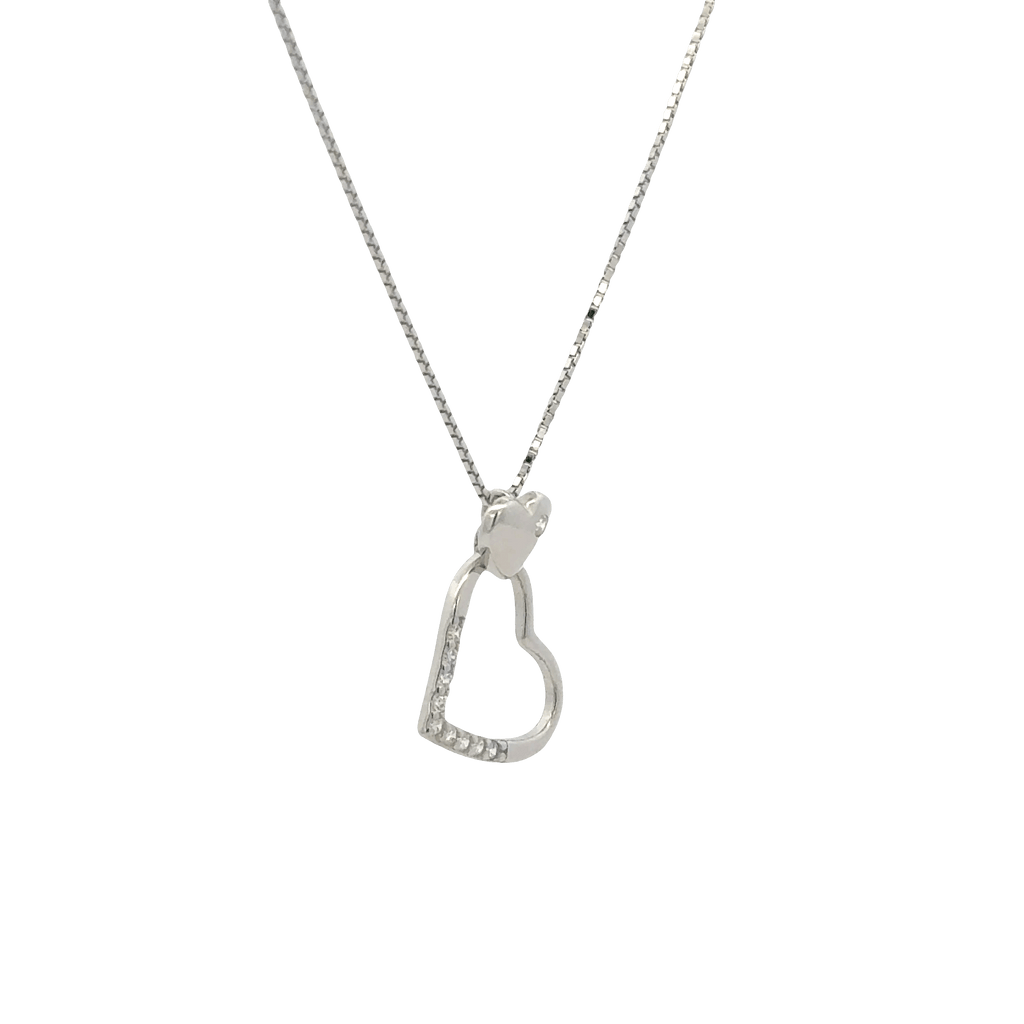 Rhodium Heart shape chain with pendent