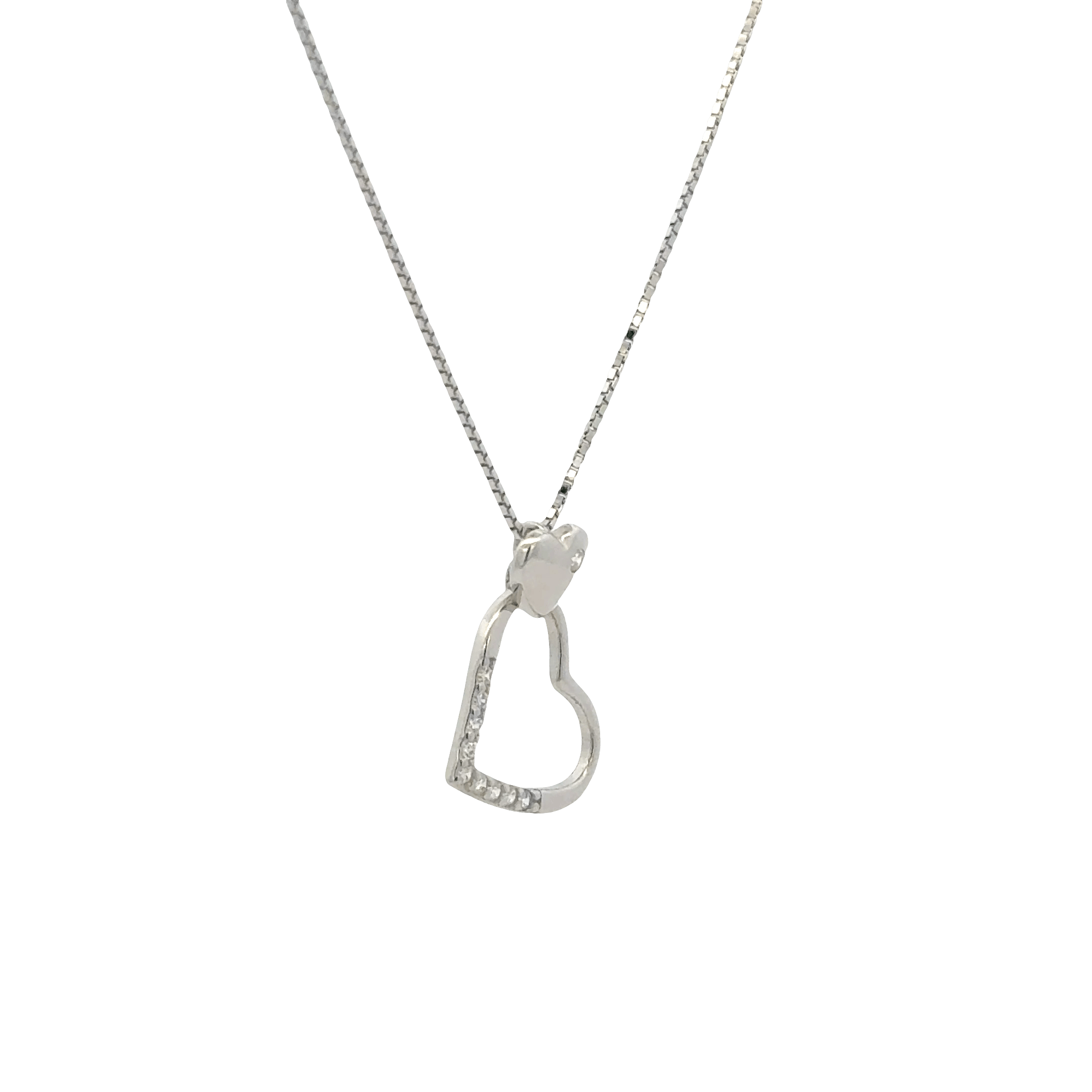 Rhodium Heart shape chain with pendent