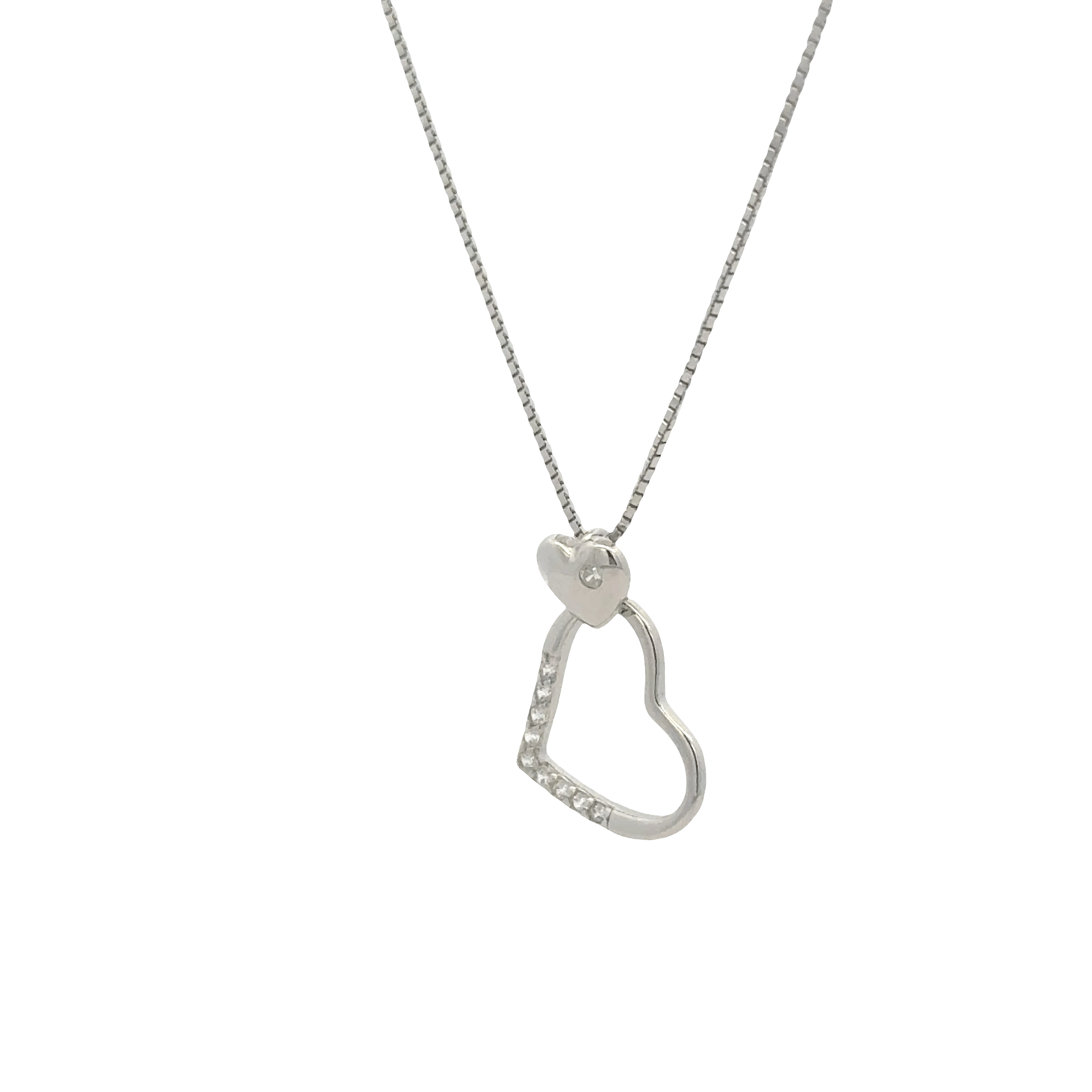 Rhodium Heart shape chain with pendent