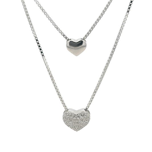 Rhodium Double layer heart chain with pendent