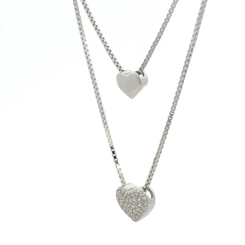 Rhodium Double layer heart chain with pendent