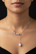 Rhodium Branch and pearl chain with pendent