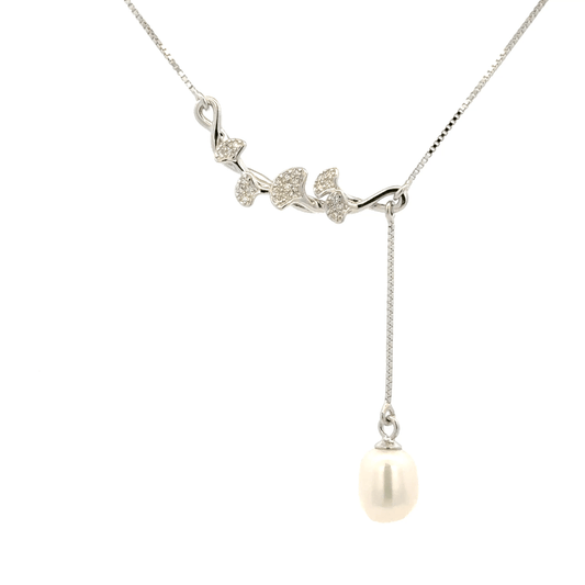 Rhodium Branch and pearl chain with pendent