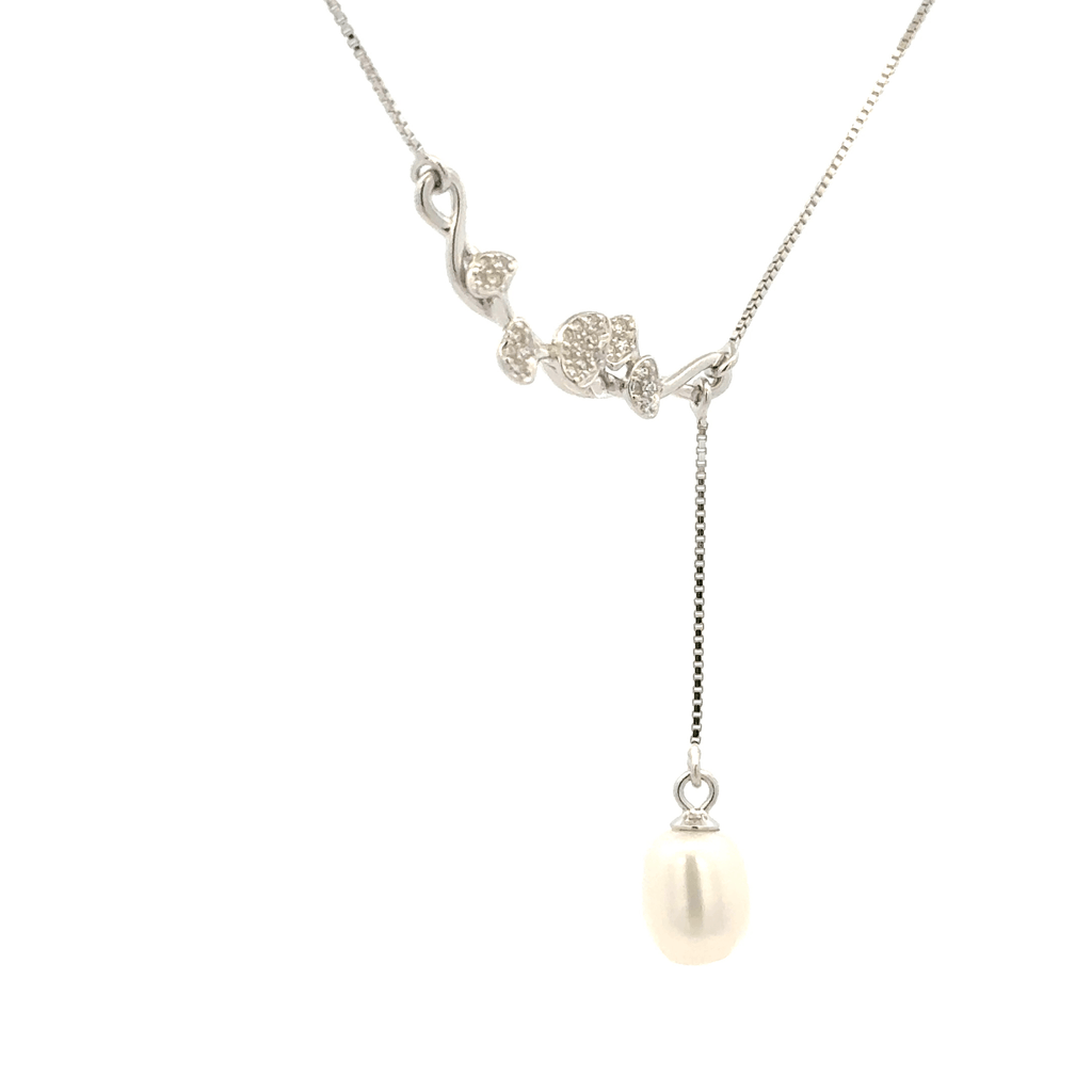 Rhodium Branch and pearl chain with pendent