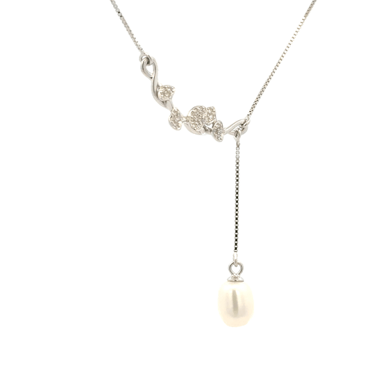 Rhodium Branch and pearl chain with pendent