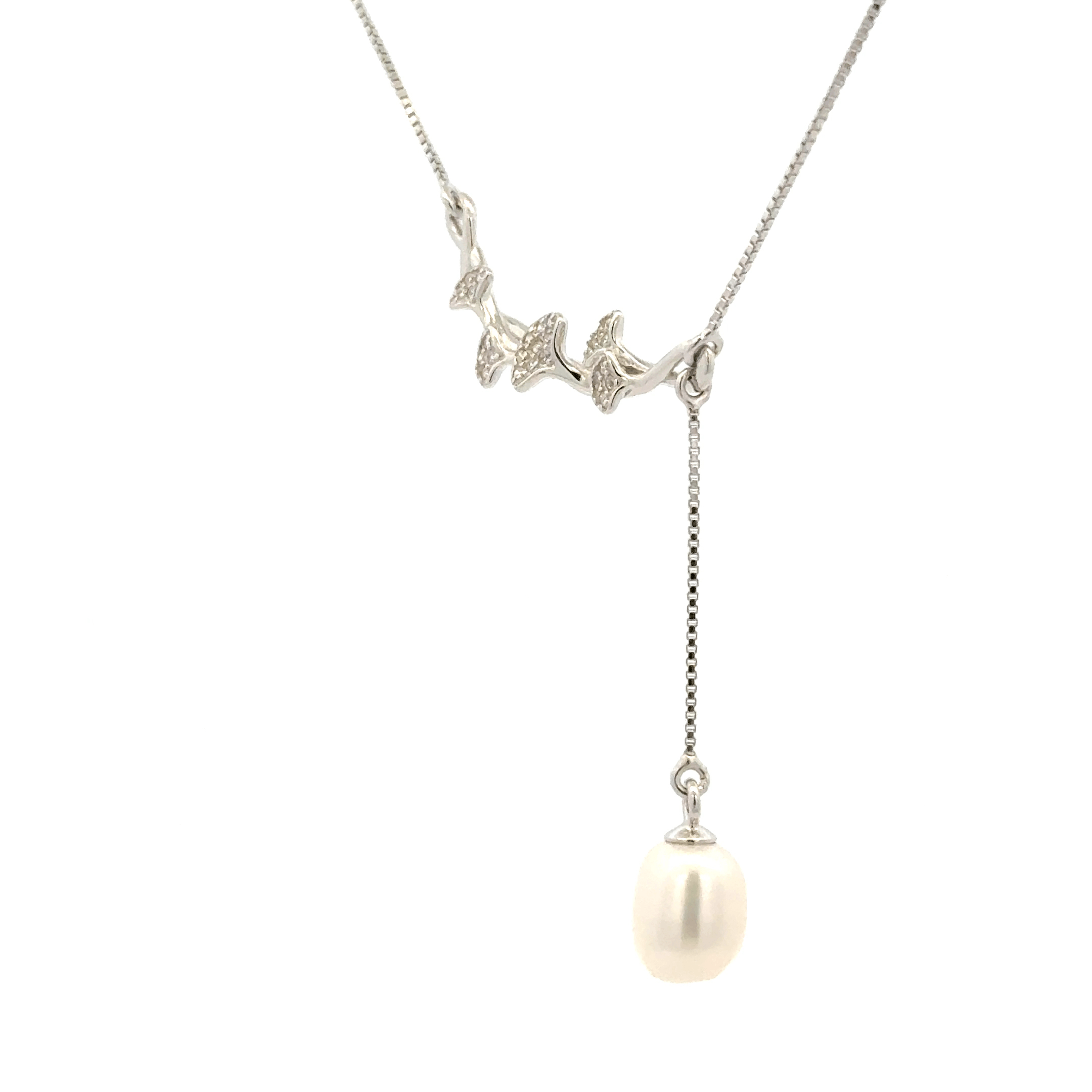 Rhodium Branch and pearl chain with pendent