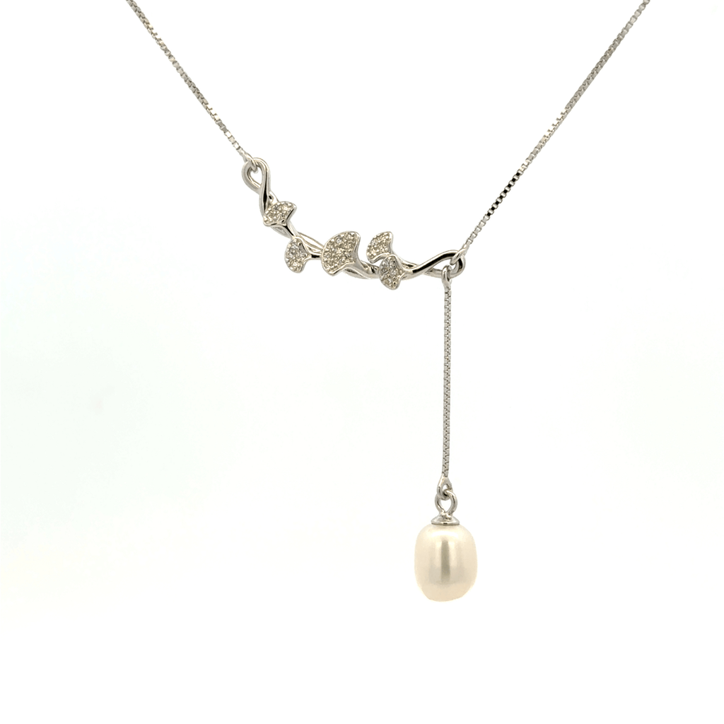 Rhodium Branch and pearl chain with pendent