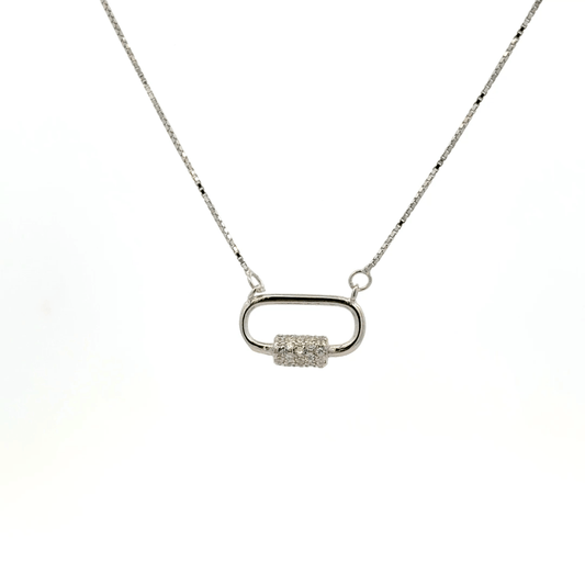 Rhodium lock shaped chain with pendent