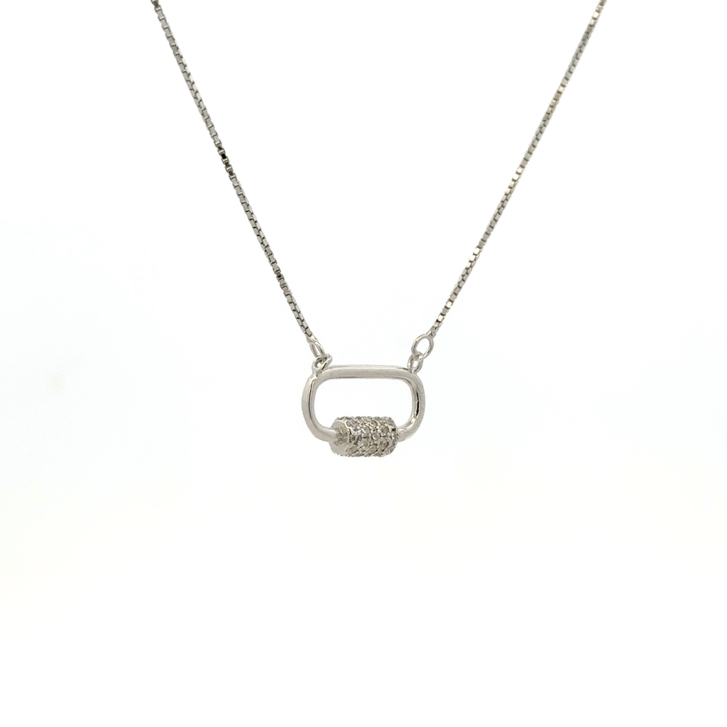 Rhodium lock shaped chain with pendent