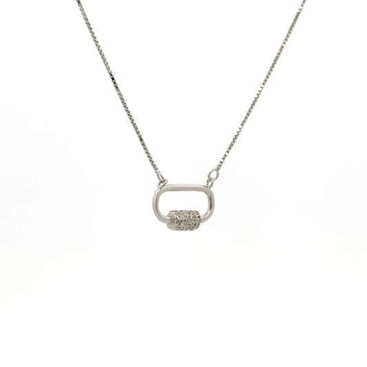 Rhodium lock shaped chain with pendent