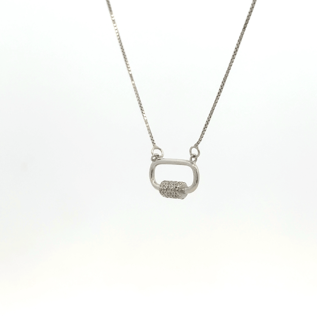 Rhodium lock shaped chain with pendent