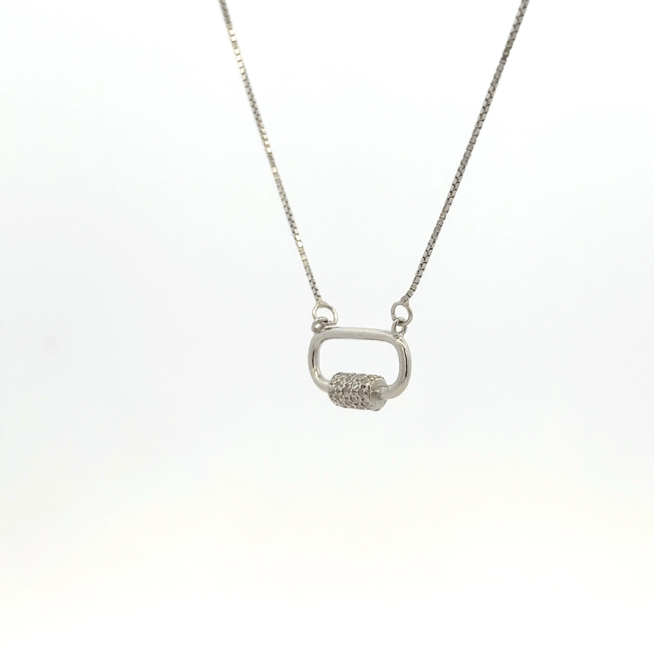 Rhodium lock shaped chain with pendent