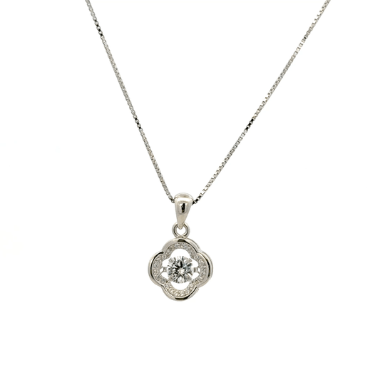 Rhodium clover type chain with pendent