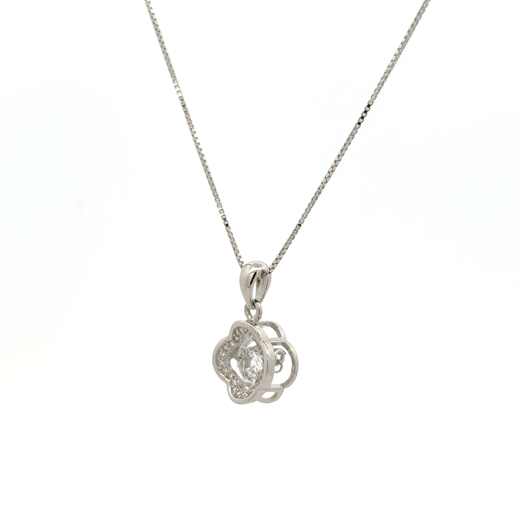 Rhodium clover type chain with pendent