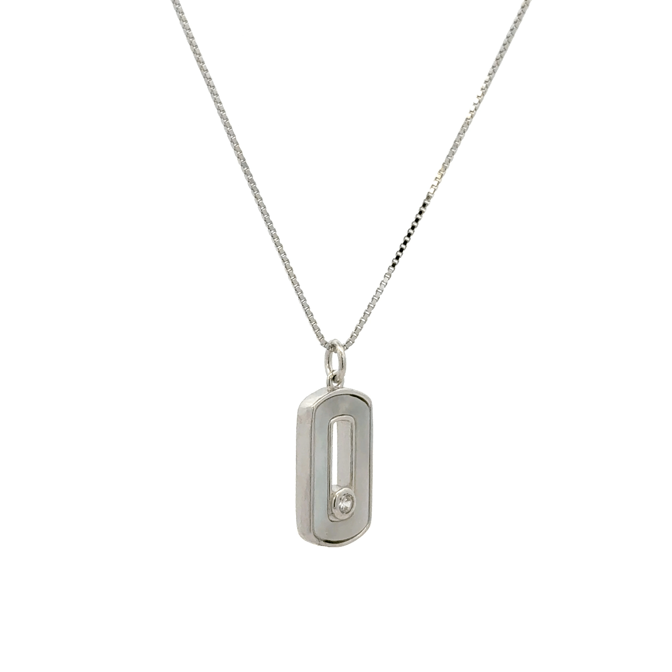 Rhodium Rectangular type chain with pendent