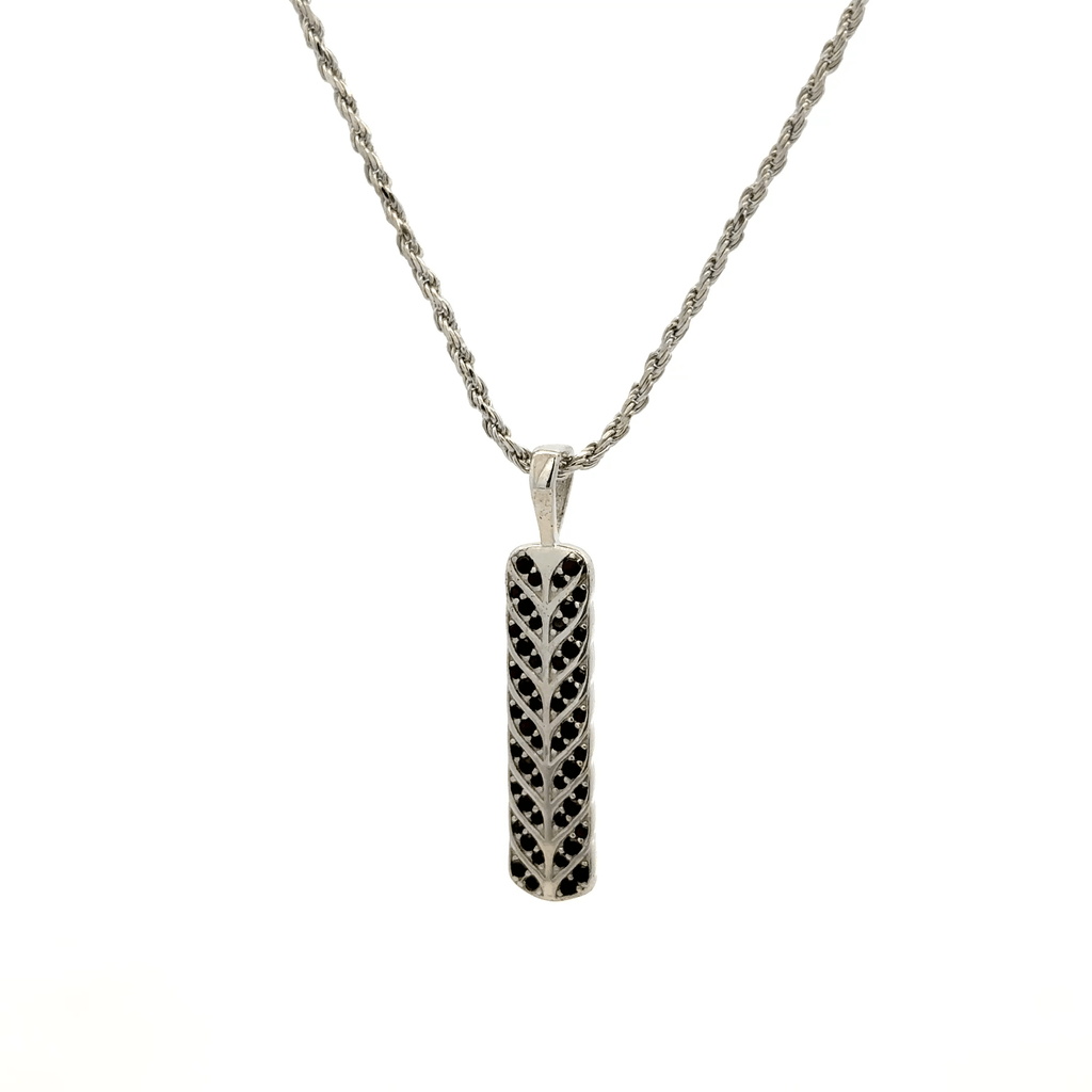 Rhodium chevron ingot tag chain with pendent
