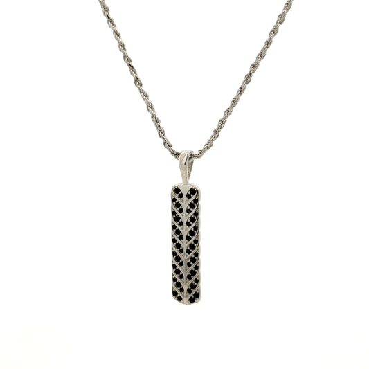 Rhodium chevron ingot tag chain with pendent
